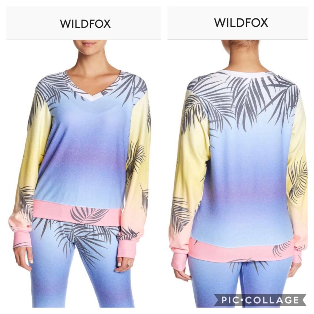 New WILDFOX Bahama Print V Neck Sweater XXS
